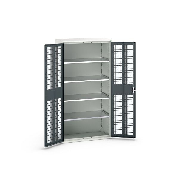 bott verso Flügeltürschrank mit Belüftung, mit 4 Fachböden, BxTxH: 1050 x550 x 2000 mm, Lichtgrau / Anthrazitgrau, 16926770.19