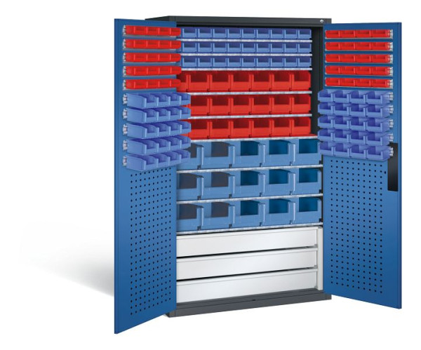 C+P Magazinschrank Serie 13, H1950xB1100xT535mm, Farbe: Schwarzgrau / Enzianblau, Muldengriff, 130276-63 S10034