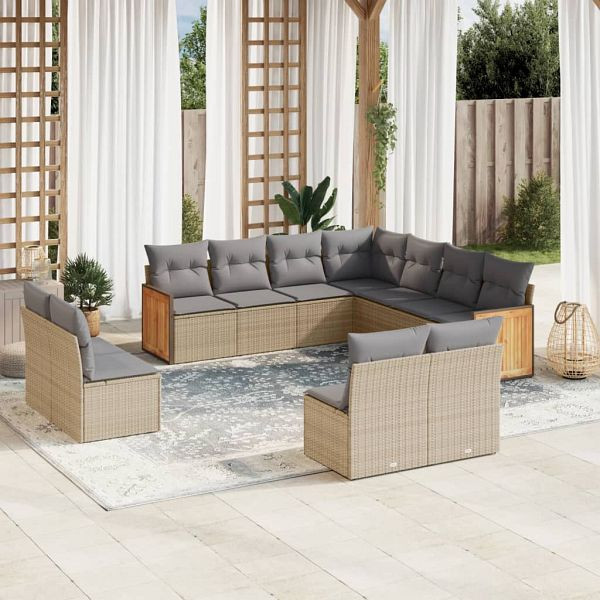 vidaXL 11-teilig Garten-Sofagarnitur mit Kissen Beige Poly Rattan, 3227767