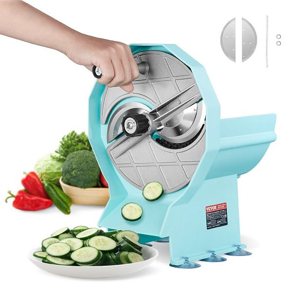 VEVOR Manueller Gemüse- und Obstschneider, 0–12 mm Dicke, Doppelte Zufuhröffnungen, mit Edelstahlklinge für Gurken, Zitronen, Tomaten, SDSCQPJWS1SLW9SE2V0