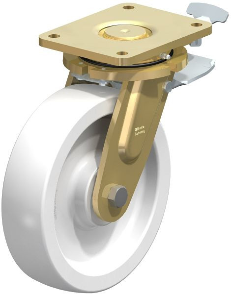 Blickle LS-SPO 250G-ST-RI4 Stahlgeschweißte Schwerlast-Lenkrolle, schwere Drehkranz-Ausführung mit Feststeller, Polyamid, Weiß, 853061
