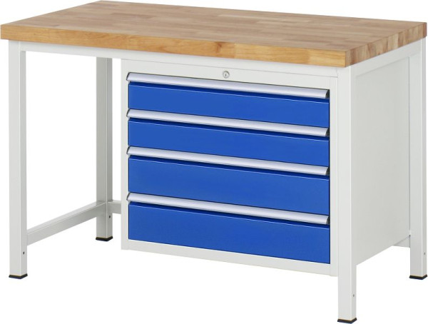 RAU Werkbank Serie 8000 - Gestell-Bauweise (Schweißgestell), Unterbau-Container (4x Schublade), 1250x840x700 mm, 03-8262A1-127B4S.11
