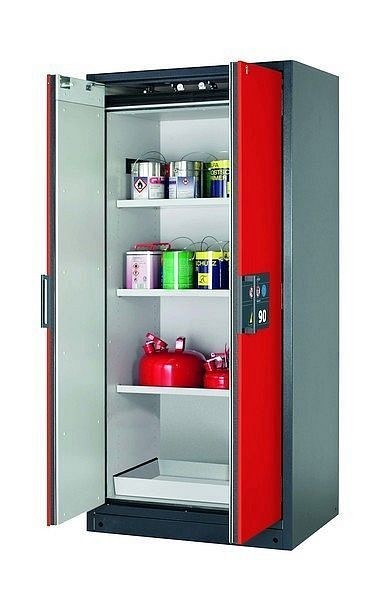 asecos Sicherheitsschrank Q-CLASSIC-90, Q90.195.090 in verkehrsrot RAL 3020 mit 3x Fachboden (Stahlblech), 30041-046-30045