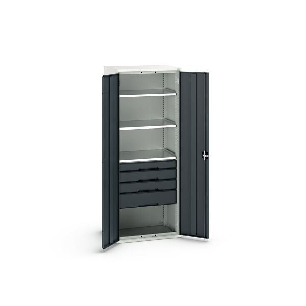 bott verso Flügeltürschrank mit Schubladen, mit 3 Fachböden und 4 Schubladen, BxTxH: 800 x 550 x 2000 mm, Lichtgrau / Anthrazitgrau, 16926457.19