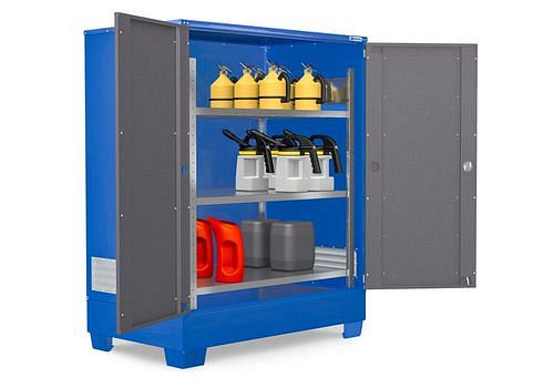 DENIOS SteelSafe Gefahrstoffdepot D2, mit Türen und Stahlregal für Kleingebinde, 291037