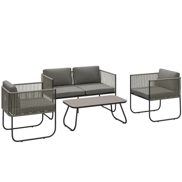Outsunny Gartenmöbel Set aus Polyrattan Lounge-Set mit Sofa Sessel Tisch Kissen wetterfest 116 x 60 x 69 cm Braun+Dunkelgrau, 860-399V00CG