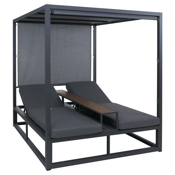 Mendler Alu Lounge-Gartenliege HWC-P81, Sonnenliege Daybed, 10cm-Polster 220g/m² 196x165x196cm, dunkelgrau, Polster grau, 120107