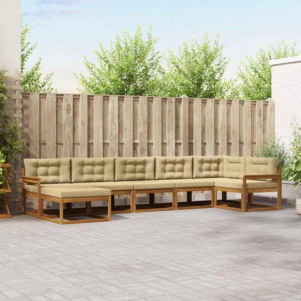 vidaXL Outdoor-Sofagarnitur mit Kissen 7-teilig Natur und Beige, 3367886