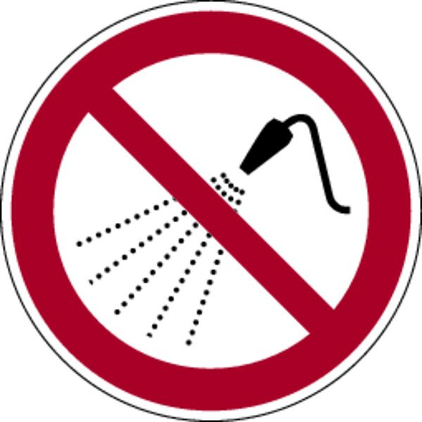 Schilder Klar Verbotszeichen Mit Wasser spritzen verboten DIN EN ISO 7010-P016, 200 mm Folie selbstklebend, 1402/62