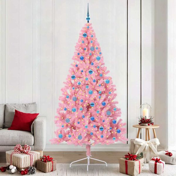 vidaXL Künstlicher vorbeleuchteter Weihnachtsbaum Rosa 240 cm PVC, 3397109