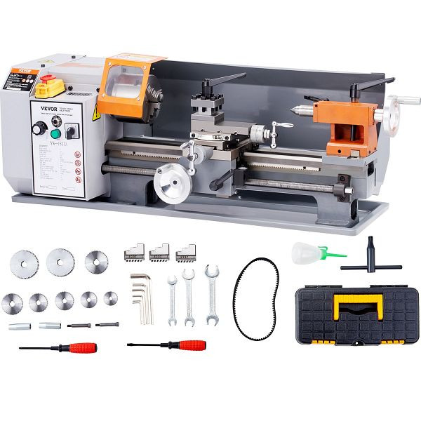 VEVOR Metalldrehmaschine 500W Drehbank Metall 18x36cm Tischdrehbank aus HT200-Gusseisen 0–2200U/min Poly-V-Riemen-Übertragung, TSJSCCYSDJ1806AD7V2