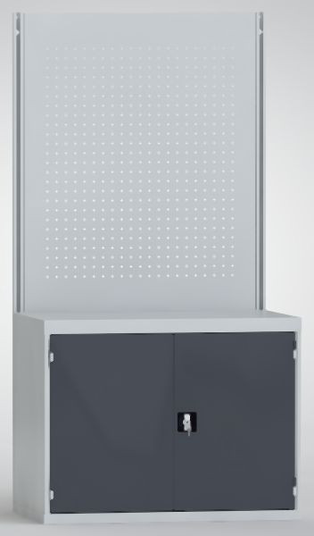 KLW Türenschrank mit C-Ständer & Lochplatte, H: 800mm B: 1031mm T: 605mm, abschließbare Flügeltüre 700mm, verzinkter Fachboden, BJAS0800-01XP-TD-001