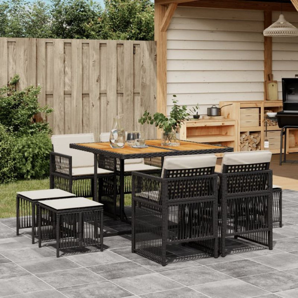 vidaXL 9-teilig Garten-Essgruppe mit Kissen Schwarz Poly Rattan, 3210963