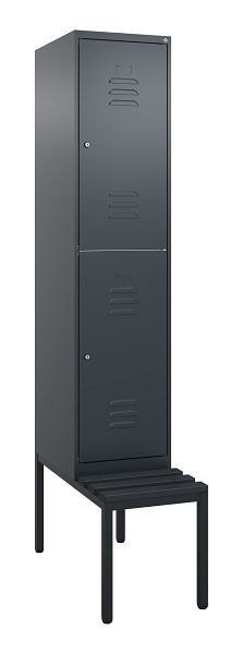 C+P Doppelstöckiger Spind Classic PLUS, 2120x400x815mm, 7016/7016, Zylinderschlösser, mit untergebauter Sitzbank, 0803507-12 S10027