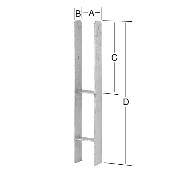 Vormann H-Pfostenanker, Edelstahl, 91 x 60 x 600 x 5 mm, 071337000RF