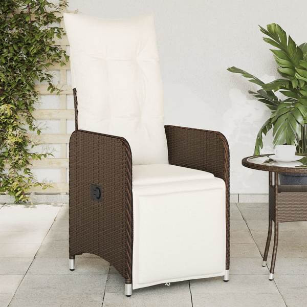 vidaXL Gartensessel Verstellbar mit Kissen Braun Poly Rattan, UV-beständig, 365696