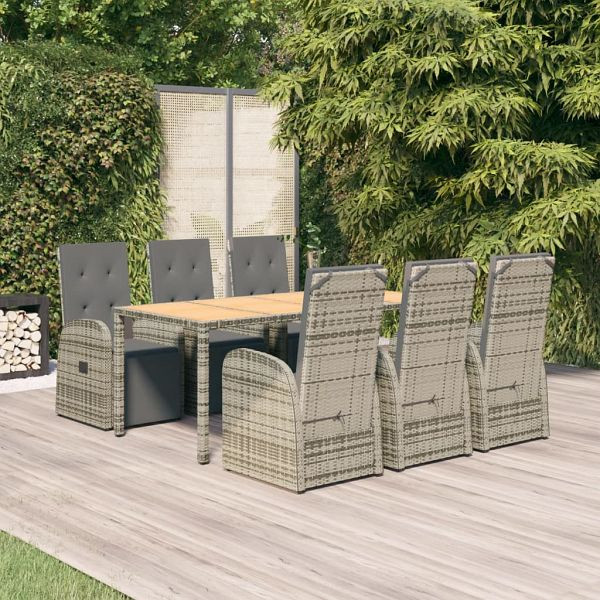 vidaXL 7-teilig Garten-Essgruppe mit Kissen Grau Poly Rattan, 3157595