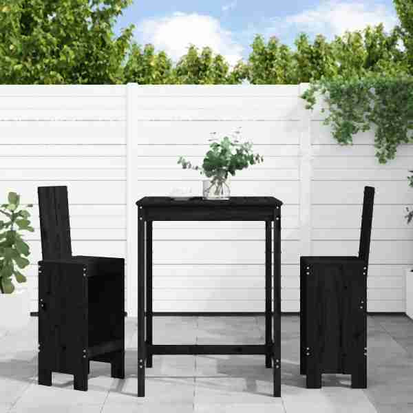 vidaXL 3-tlg. Gartenbar-Set Schwarz Massivholz Kiefer, 3157767