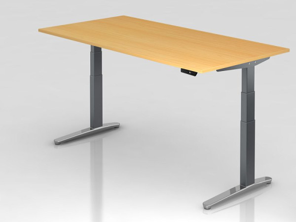 Hammerbacher Sitz-Steh-Schreibtisch elektrisch 200x100cm Buche/Graphit, poliert, Rechteckform, VXBHM2E/6/GC