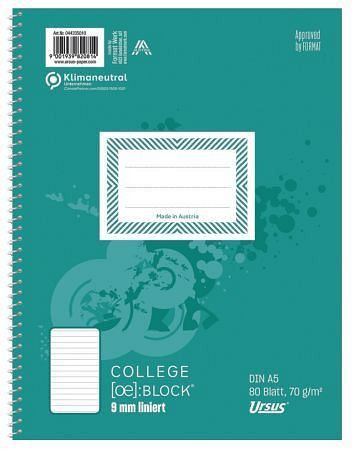 Staufen Collegeblock - A5, 80 Blatt, 70 g/qm, 9mm liniert, 044335010