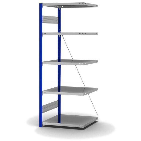 hofe Anbauregal, zerlegt, 5 Böden 2000 x 600 x 750 mm, verzinkt Stützprofile - enzianblau/RAL 5010, HEA206007XL