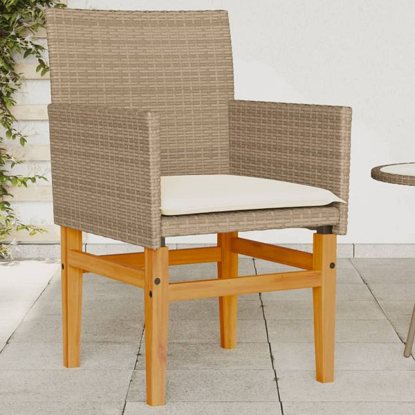 vidaXL Gartenstühle mit Kissen 2 Stück Beige Poly Rattan Massivholz, 368716