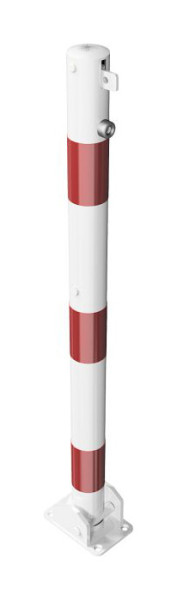Schake Absperrpfosten Typ 460UVB+1 umlegbar, für Vorhangschloß, zum Aufdübeln, Ø 60mm, feuerverzinkt, weiß mit roten Streifen, mit 1 Öse, 460UVB+1