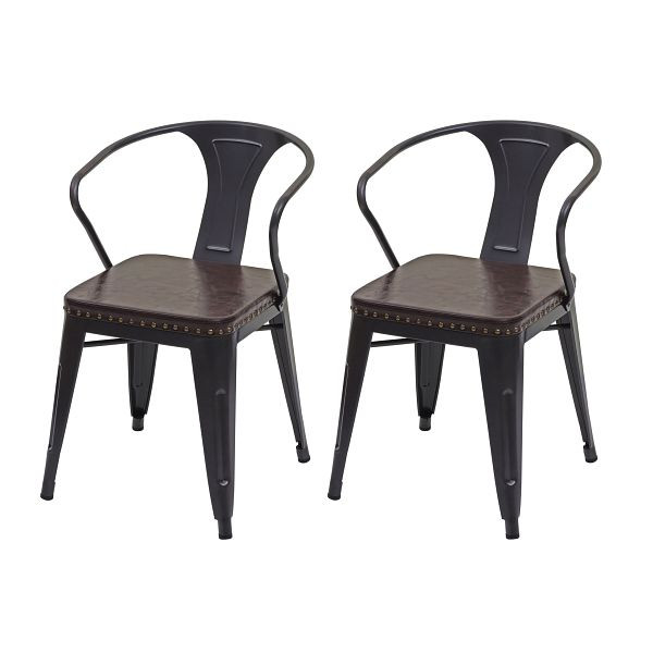 Mendler 2er-Set Esszimmerstuhl HWC-H10d, Stuhl Küchenstuhl Chesterfield Metall Kunstleder Industrial Gastronomie, schwarz-braun, 72469