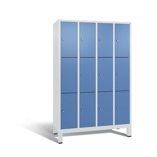 C+P Schließfachschrank Evolo, 12 Fächer, H1850xB1190xT500 mm, Grau/Fernblau, 48010-403 S10220