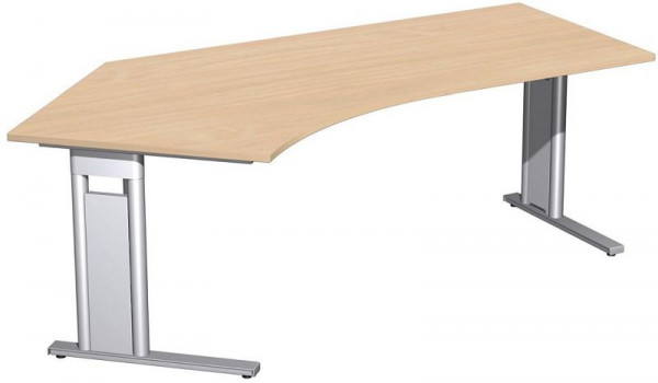 geramöbel Schreibtisch 135° links starr, C Fuß Blende optional, 2166x1130x720, Buche/Silber, N-648315-BS