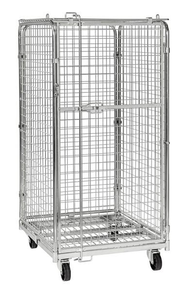 Kongamek Sicherheitscontainer 795 x 715 x 1505 mm, Verzinkt, 2 Bockrollen 2 Lenkrollen mit Bremse, KM1215B