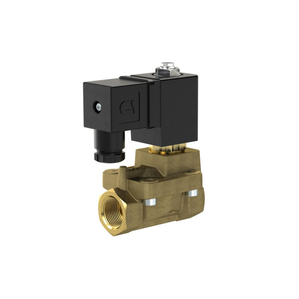 Riegler 2/2-Wege-Magnetventil, stromlos offen, Messing, G 1, DN25, PN 0,5-12, FPM, vorgesteuert, 12V DC, 129597