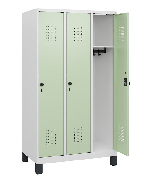 C+P Spind Evolo PLUS, Füße, 3 Abteile, 1630x900x500mm, 9016/6019, Drehriegel, 0490105-30 S10021