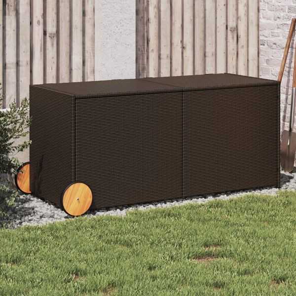 vidaXL Gartentruhe mit Rollen Braun 283L Poly Rattan, 365317