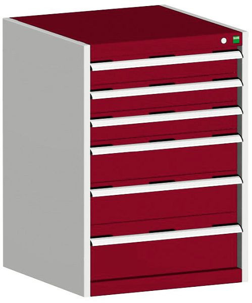 bott cubio Schubladenschrank bestückt mit 6 Schubladen BxTxH: 650 x 525 x 900 mm, RAL 7035/3004, 40011050.24V