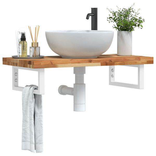 vidaXL Waschbeckenregal Wandmontage Stahl und Akazienholz, 3302744