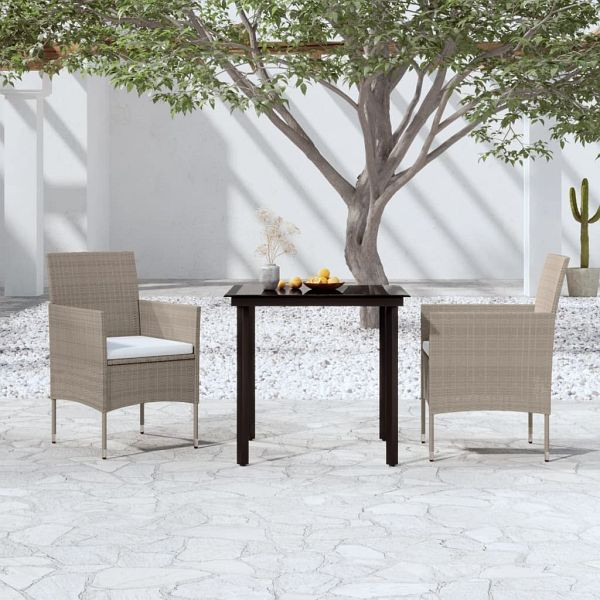 vidaXL 3-teilig Garten-Essgruppe mit Kissen Beige und Schwarz, 3099293