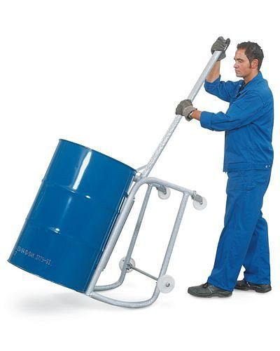 DENIOS Fasskipper FKX mit Hebelstange, Stahl, verzinkt, für 1 Fass à 200 Liter, 115235