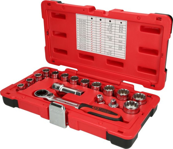 KS Tools 3/8"+1/2" TRIPLEplus Durchgangs-Steckschlüssel-Satz, 17-teilig, 916.4050