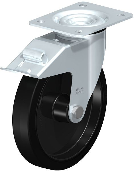 Blickle LE-POEV 201XR-FI Stahlblech-Lenkrolle mit Anschraubplatte & Feststeller, Elastik-Vollgummi, Schwarz, 850239