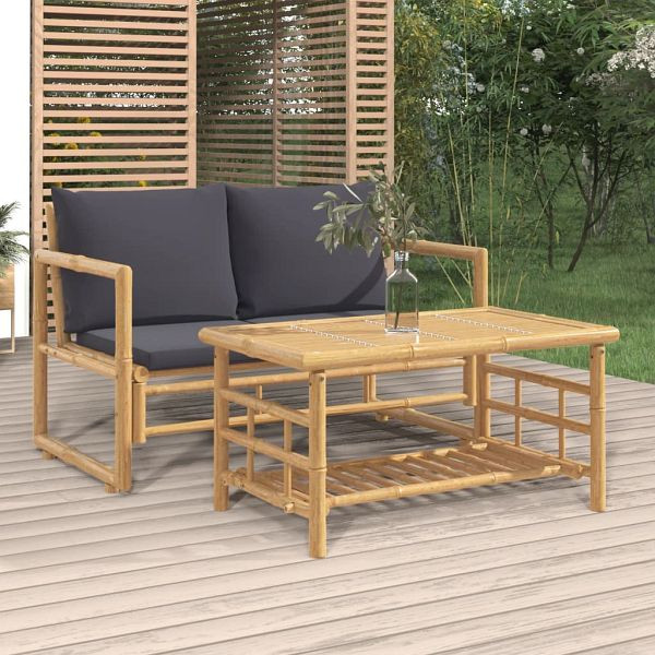 vidaXL 2-teilig Garten-Lounge-Set mit Dunkelgrauen Kissen Bambus, 319266