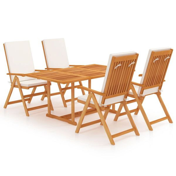 vidaXL 5-teilig Garten-Essgruppe mit Kissen Massivholz Teak, 3059543