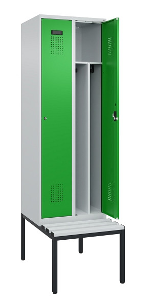 C+P Spind Evolo PLUS, 2 Abteile, 2120x600x815mm, 7035/6037, Zylinderschloss, Material Sitzfläche Kunststoff, Sitzbank, 0490507-20F S10092