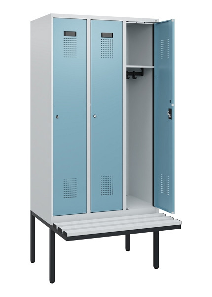 C+P Spind Evolo PLUS, 3 Abteile, 1950x900x815mm, 7035/0010, Zylinderschloss, Material Sitzfläche Kunststoff, 0490405-30 S10090
