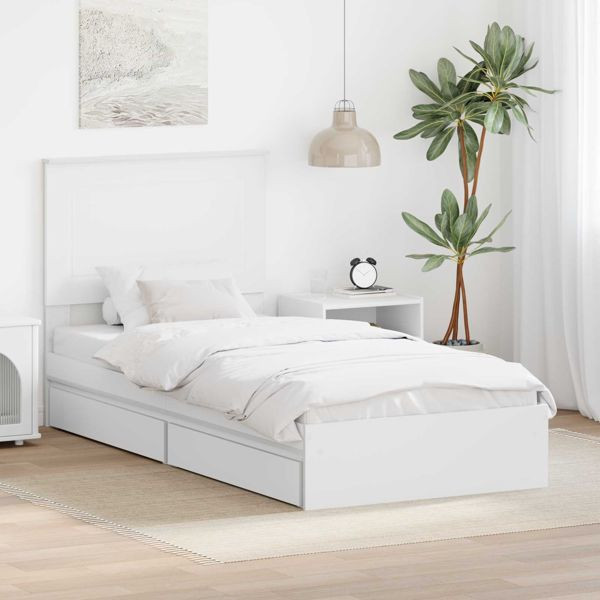 vidaXL Bettrahmen mit Schubladen Weiß 75 x 190 cm Holzwerkstoff, 3409601