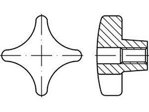 Kreuzgriffe DIN 6335 Grauguß D 80 M 16 mit Gewinde-Durchloch VE=S (5 Stück)
