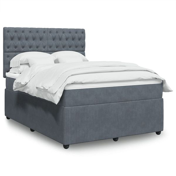 vidaXL Boxspringbett mit Matratze Dunkelgrau 140x200 cm Samt, 3292365