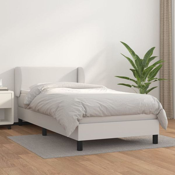 vidaXL Boxspringbett mit Matratze Weiß 90x200 cm Kunstleder, 3127230