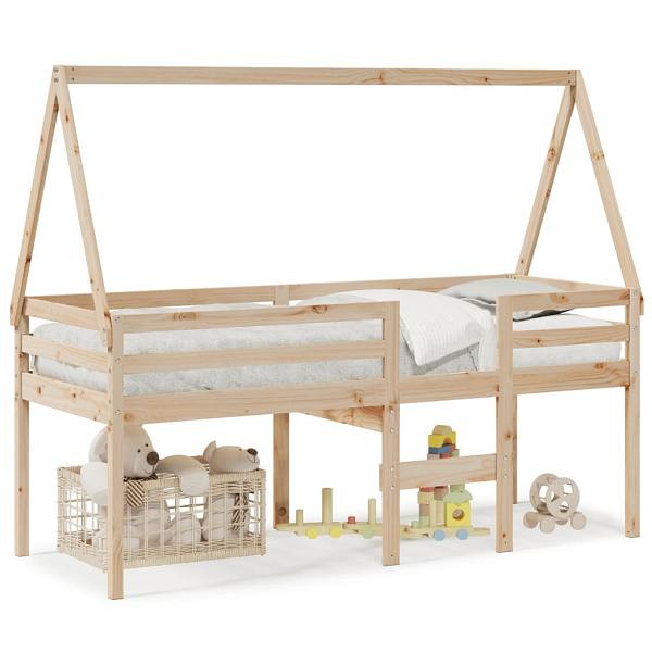 vidaXL Hochbett mit Dach 75x190 cm Massivholz Kiefer, 3282101