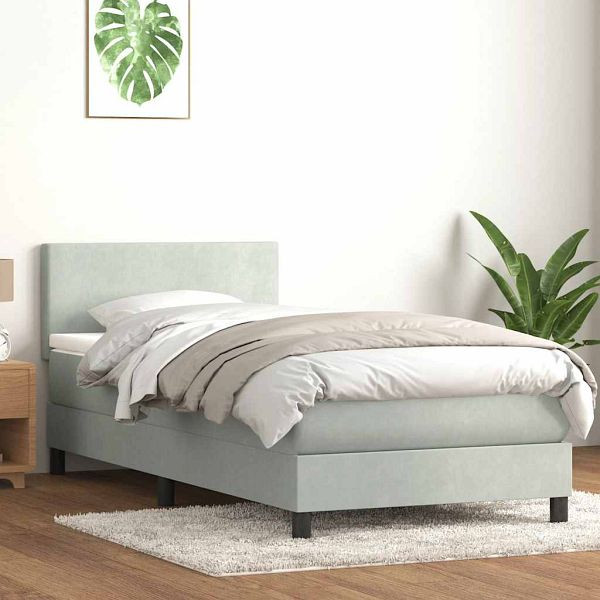 vidaXL Boxspringbett mit Matratze Hellgrau 80x210 cm Samt, 3316665